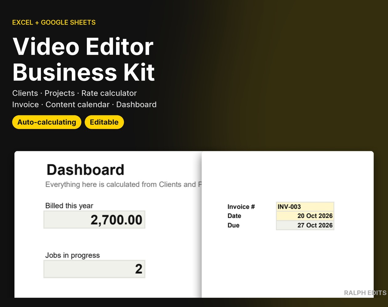 Video Editor Business Kit: Client Tracker, Rate Calculator & Invoice by ...