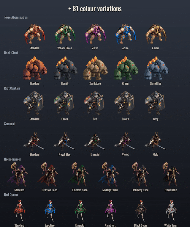 Every colour variation side by side