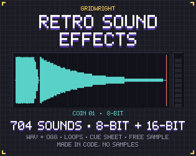 Gridwright Retro Sound Effects: 700+ 8-bit & 16-bit Game SFX (WAV + OGG) — image 1