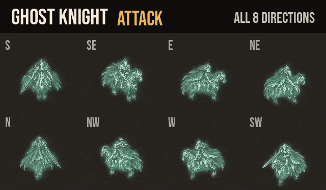 Ghost Knight: every attack, hurt and death in all 8 directions
