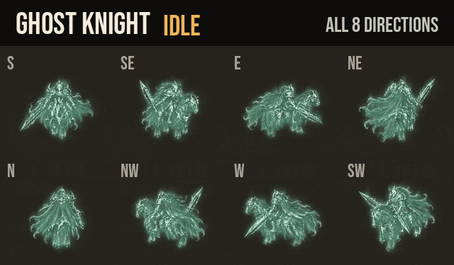 Ghost Knight idle, walk and run in all 8 directions