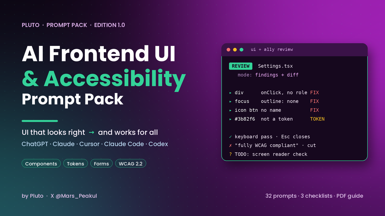 AI Frontend UI & Accessibility Prompt Pack by plutoaibuilds