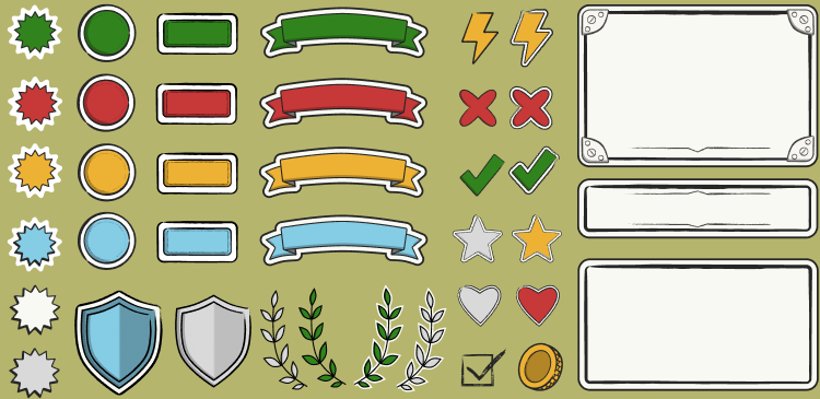Hand-Drawn Sketch UI Kit - Doodle Badges, Buttons, Ribbons & Icons by ...