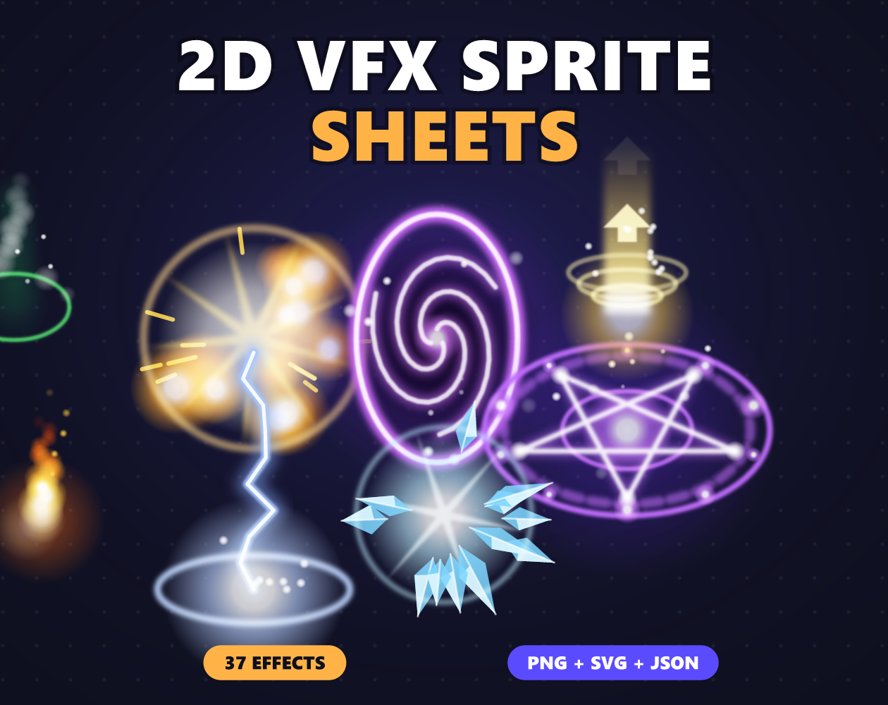 2D VFX Sprite Sheets - 37 Animated Effects (Explosions, Magic, Slashes ...