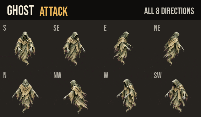 Ghost: every attack, hurt and death in all 8 directions
