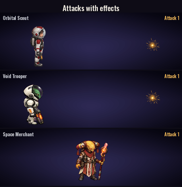 Space Crew: attacks with their effects