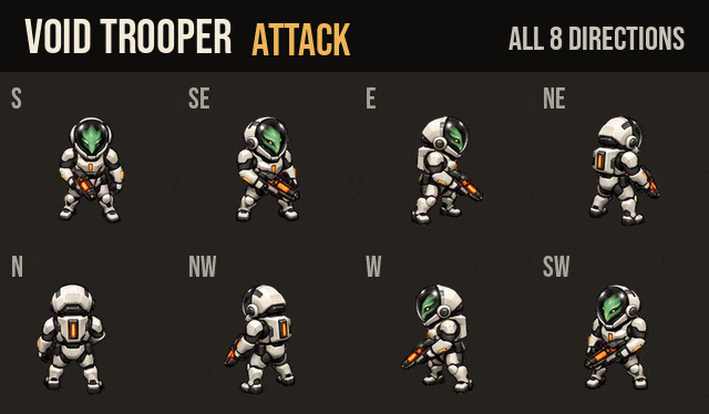 Space Crew: every attack, hurt and death in all 8 directions
