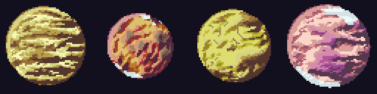 4 desert planets spinning, 64 px at 3x