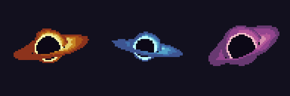 3 black holes, 60-frame loop at 20 fps, 64 px at 3x