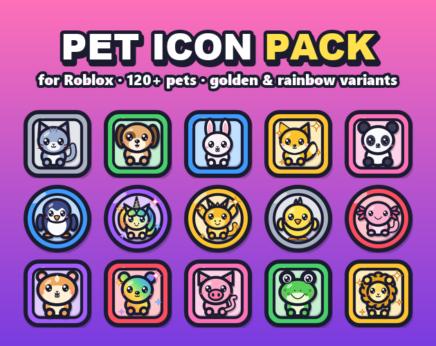 Pet Icon Pack for Roblox - 200 Cute Pet Icons with Golden & Rainbow ...