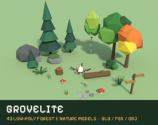 GroveLite – 43 Low-Poly Forest & Nature Models (GLB/FBX/OBJ) cover