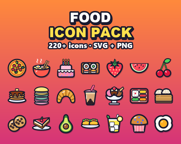 Food Icon Pack for Roblox and Indie Games - 220+ Cartoon Icons (SVG ...