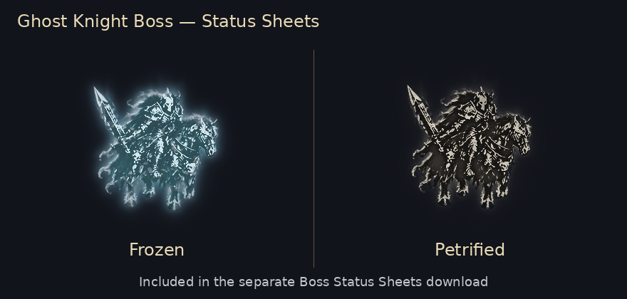 Included status example: ghost knight boss frozen and petrified status sheets