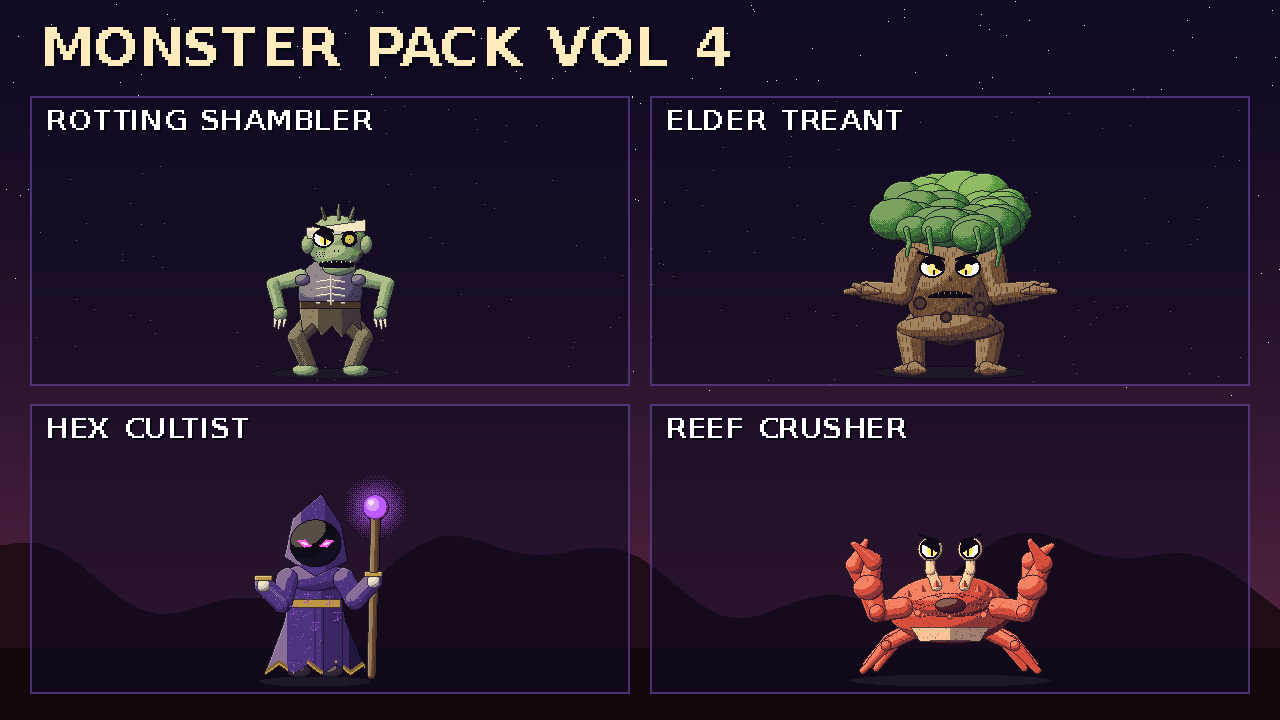[Launch Sale] Monster Pack Vol. 4 - 4 animated pixel art enemies ...