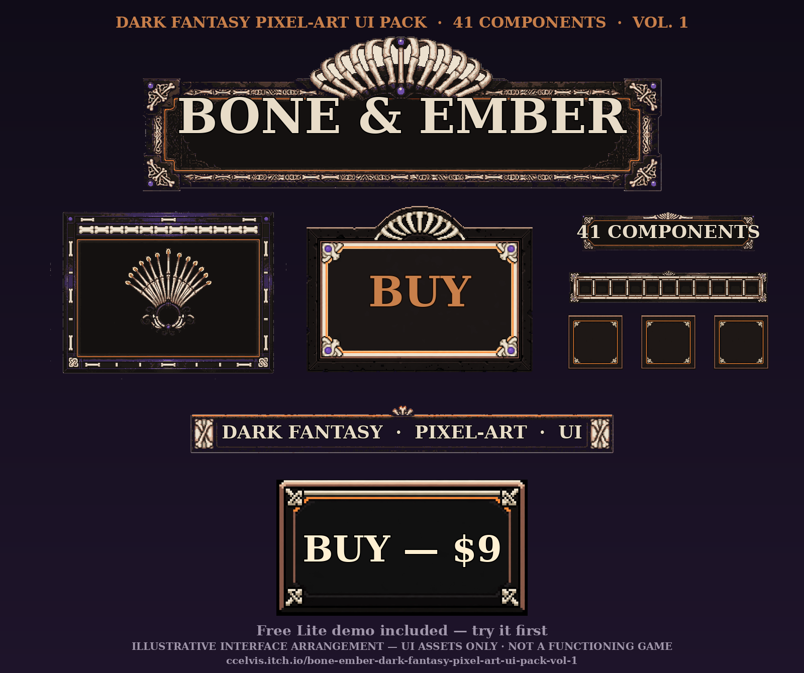 Generic Ui Component Graphics BONE & EMBER — Dark Fantasy Pixel-Art UI Pack Vol. 1 ($9, free Lite ...