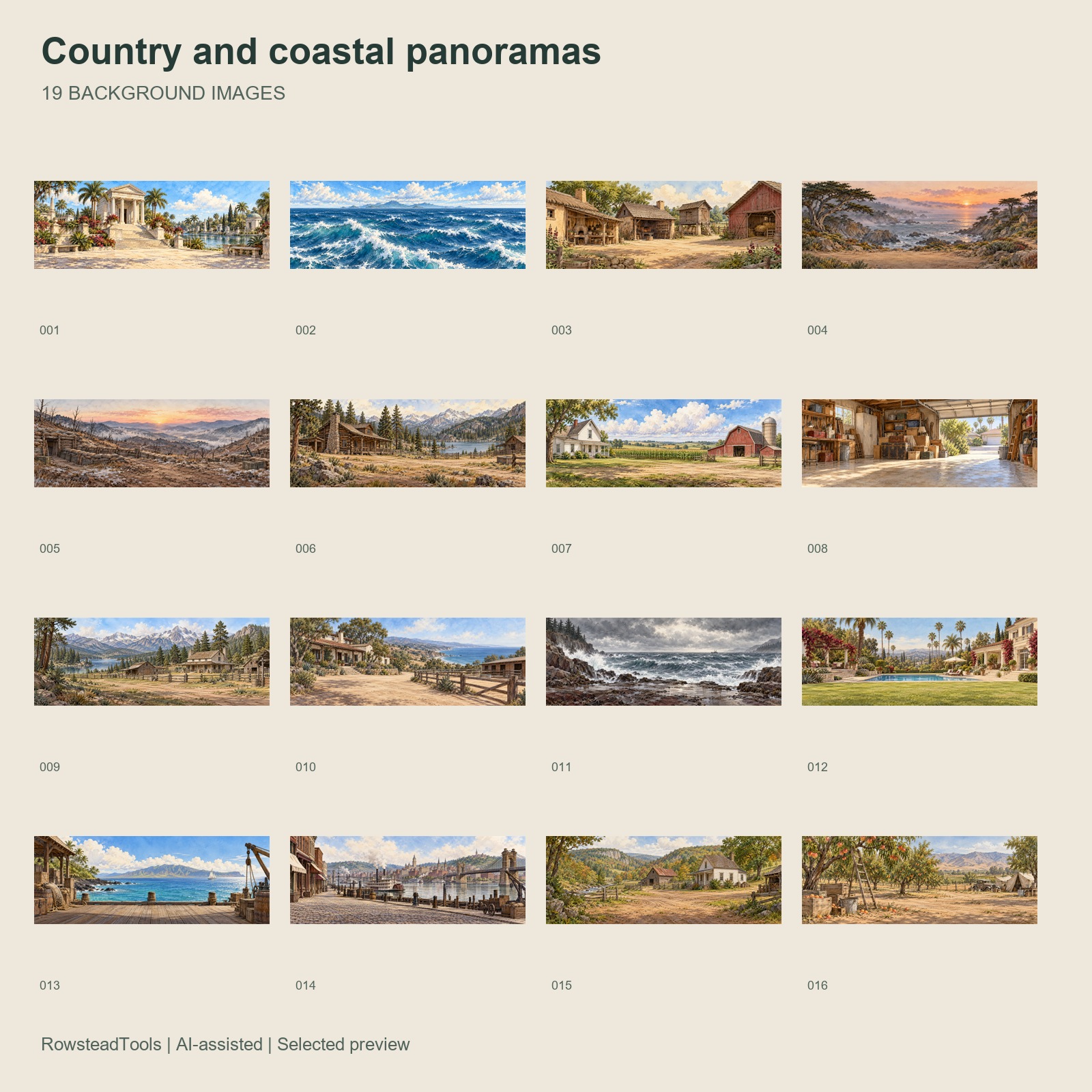 Country and coastal panoramas | 19 Digital Background Illustrations by ...