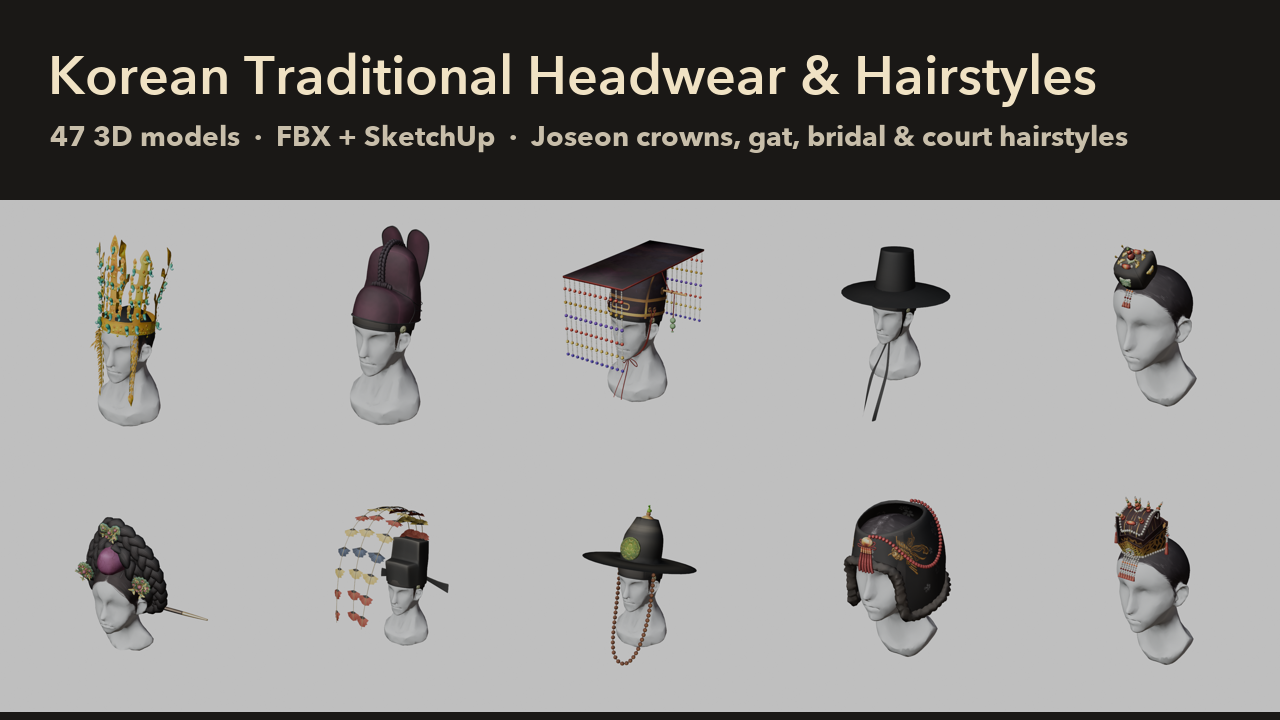Korean Traditional Hats & Hairstyles — FREE Sample (Gat + Jjok-meori ...