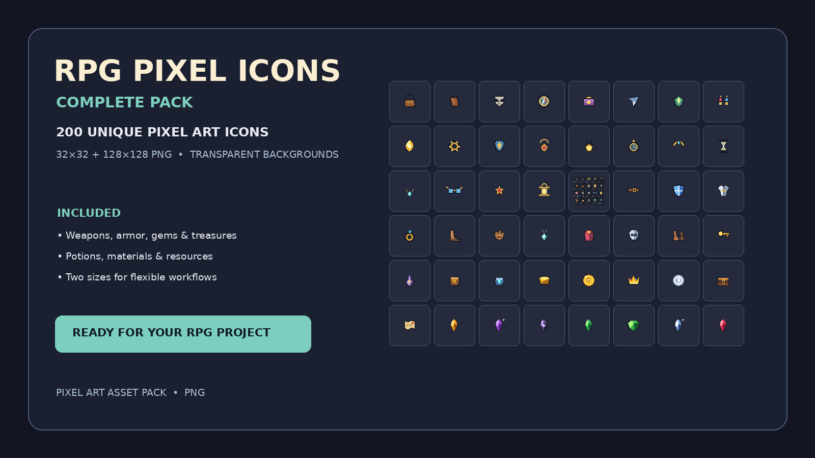 Role Play Icon Transparent RPG Pixel Icons β Complete Pack by Quixal