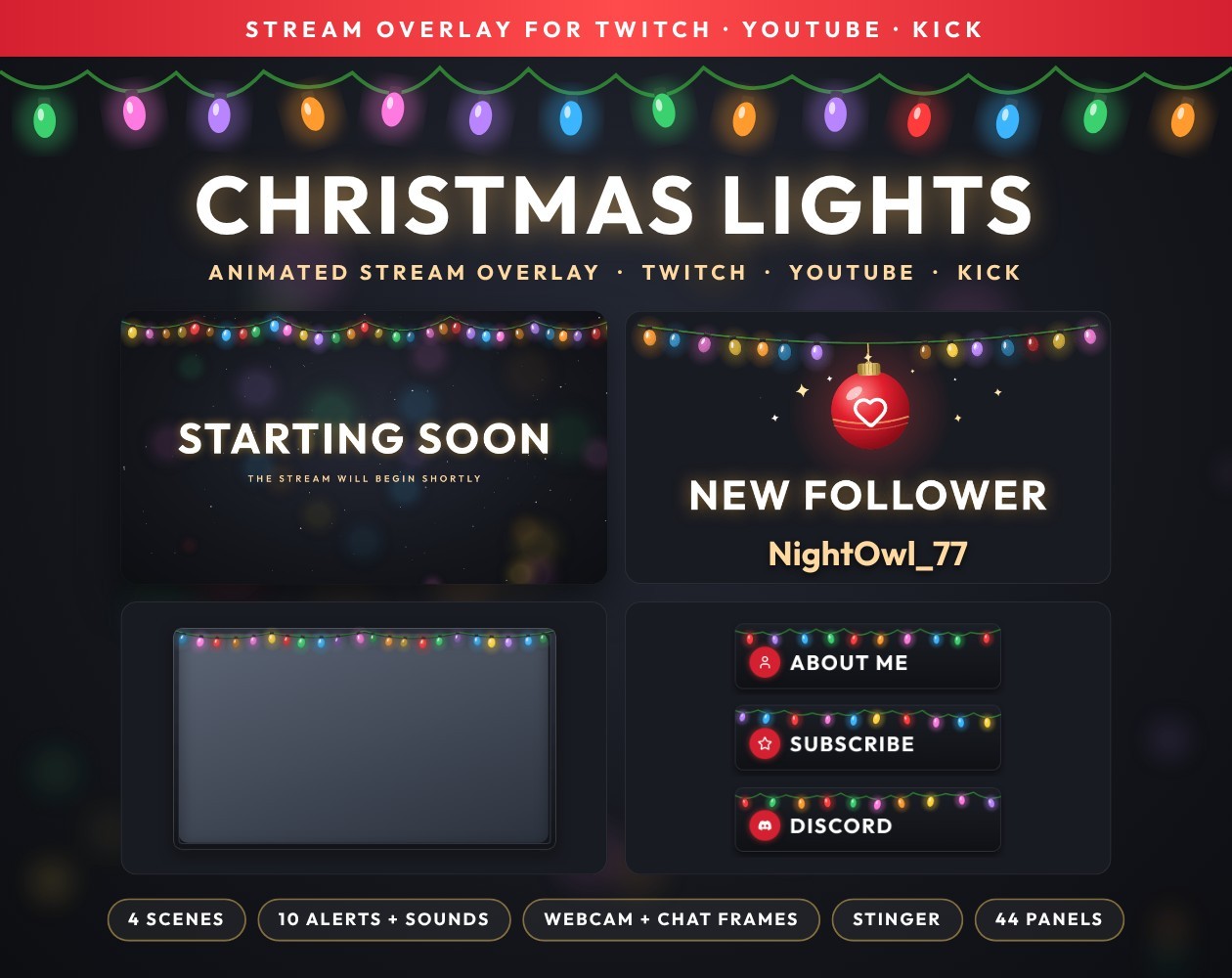 Christmas Lights Stream Overlay Package by fancyshards