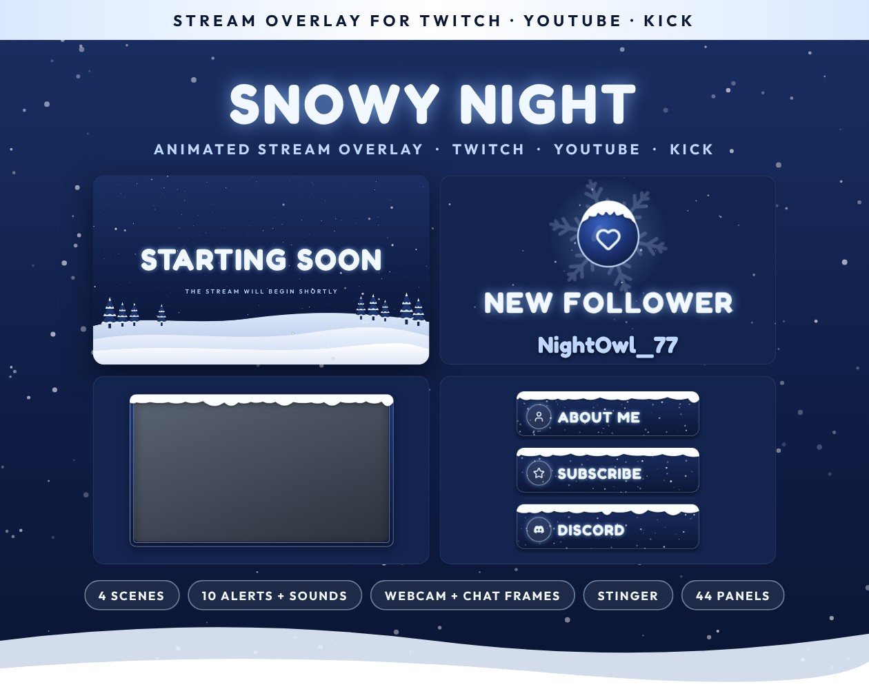Snowy Night Stream Overlay Package by fancyshards