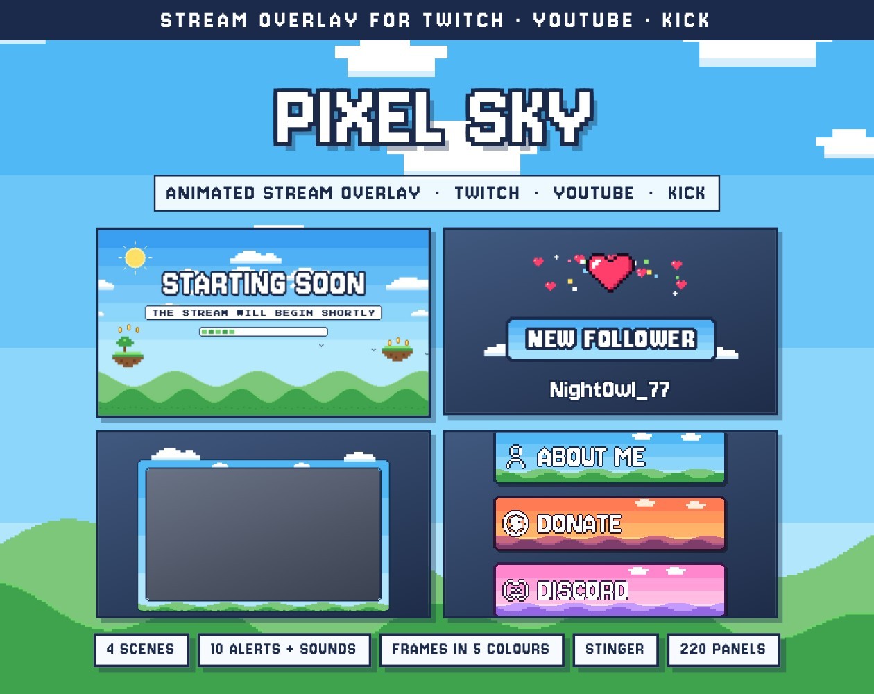Pixel Sky Stream Overlay Package by fancyshards