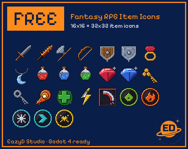 Role Play Icon Transparent Fantasy RPG Item Icons - Free Sample (24 icons) by EazyDstudio
