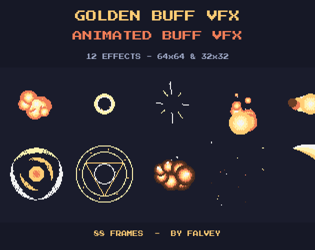 Frame Pixilated Golden Buff VFX: 12 Animated Pixel Buff Effects (88 Frames) by falvey
