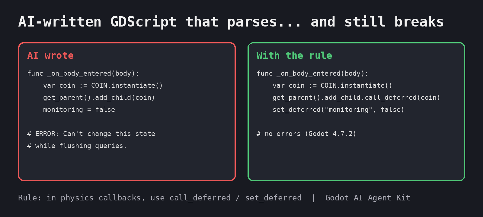 3 Godot 4 bugs AI writes that pass the parse check (real error messages ...