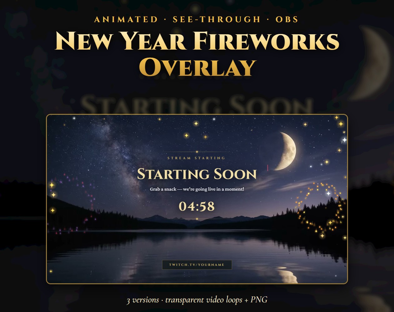 New Year Fireworks Overlay for Twitch - Animated Gold & Colorful ...