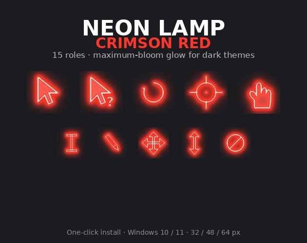 Neon Lamp Mouse Cursor for Windows — Crimson Red (Maximum-Bloom Glow ...