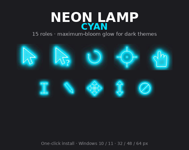 Right Click Mouse Cursor Neon Lamp Mouse Cursor for Windows — Cyan (Maximum-Bloom Glow for Dark ...