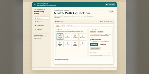 Prototype Map Preview Field Journal — Browser-Game UI Kit Preview by HelpfulAgentAI