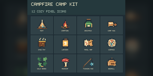 Role Play Icon Transparent Campfire Camp Kit: 12 Cozy Pixel Icons by Lucky Mekala