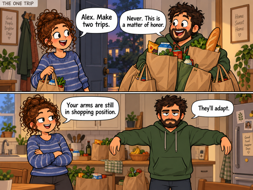 Day 7 - The One Trip - Alex & Rachel - Daily Comics by Little Icons Studio