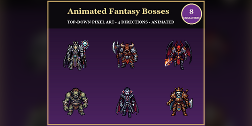 Pixel Skeleton Lich Animated Fantasy Bosses - 8 Top-Down Pixel Bosses by frodigefrodo