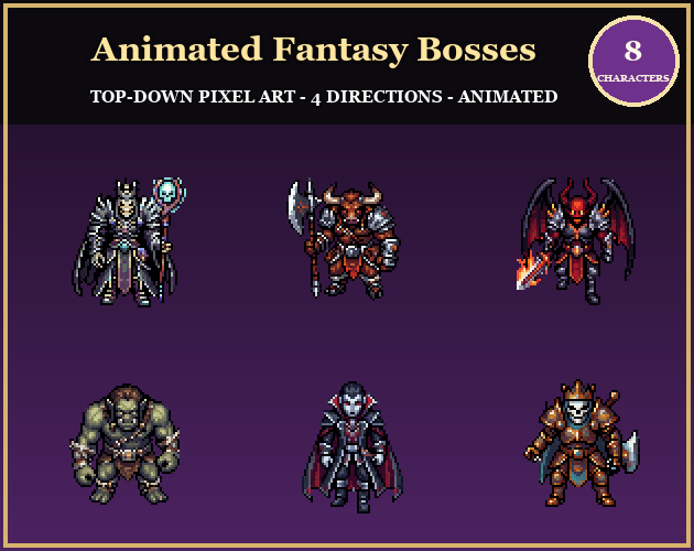 Pixel Skeleton Lich Animated Fantasy Bosses - 8 Top-Down Pixel Bosses by frodigefrodo