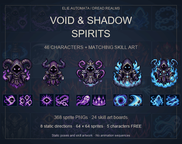 Sprite Shape Sample 46 Dark Fantasy Characters — Void & Shadow Spirits + Skill Art by elie ...