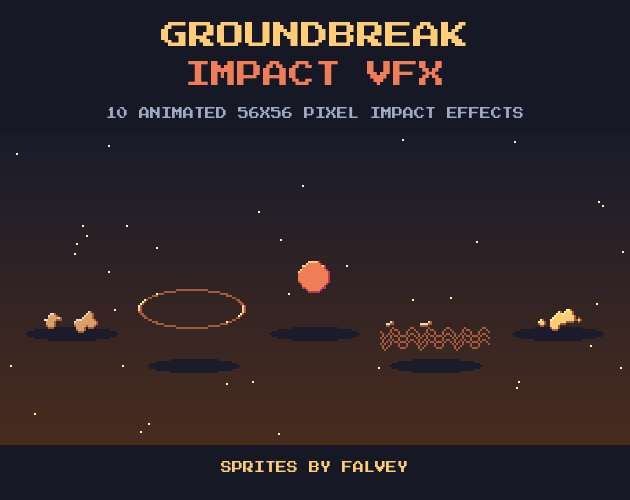 Frame Pixilated Groundbreak: 10 Animated 56x56 Pixel Impact Effects (78 Frames) by falvey