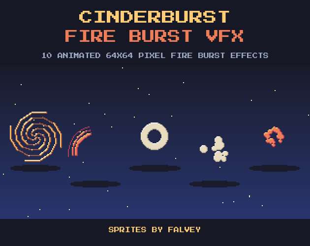 Frame Pixilated Cinderburst: 10 Animated 64x64 Pixel Fire Burst Effects (80 Frames) by ...