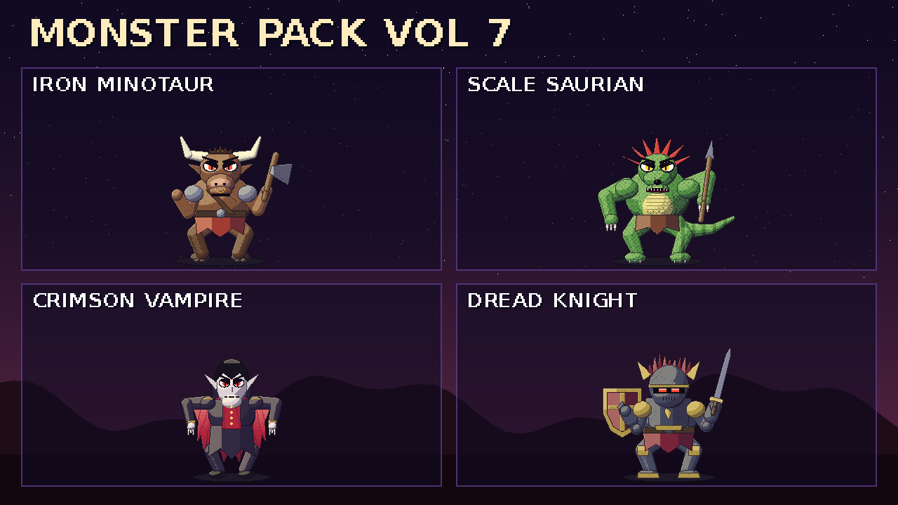 [Launch Sale] Monster Pack Vol. 7 - 4 animated pixel art enemies ...