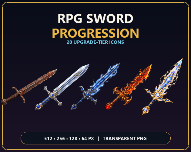 [Paid Asset Pack] RPG Sword Progression — 20 Fantasy Weapon Icons ...