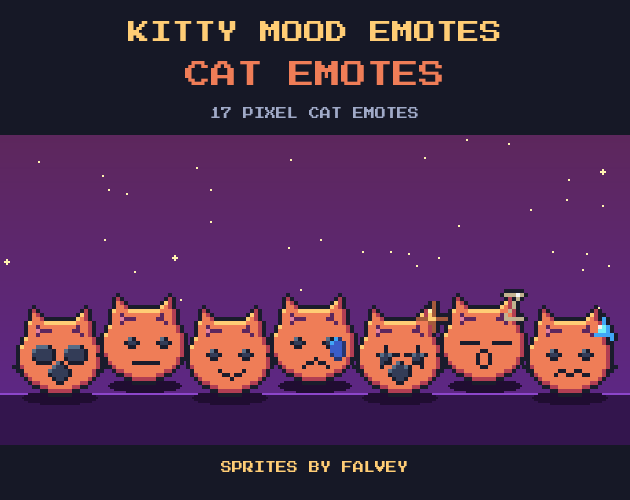 Kitty Mood Emotes: 17 Pixel Cat Emotes (24x24) by falvey