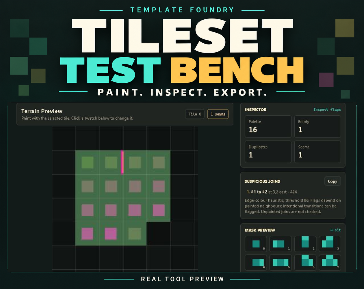 Tileset Test Bench workflow: inspect tiles, paint terrain and export ...