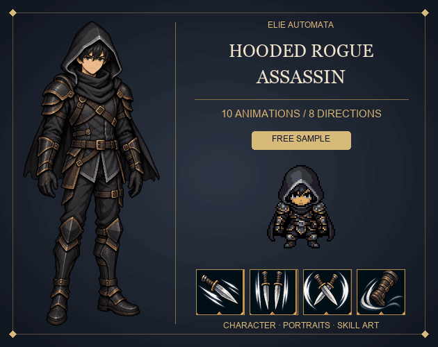 Run Jump Timing Animation Hooded Rogue Assassin — Animated Character + Story Art by elie_automata