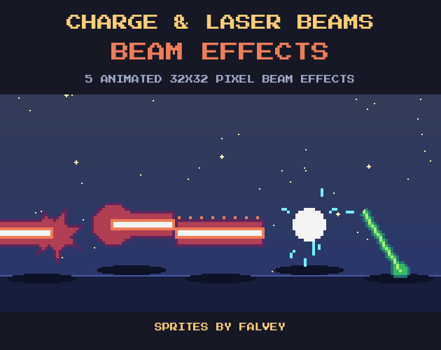 Frame Pixilated Charge & Laser Beams: 5 Animated 32x32 Pixel Beam Effects (41 Frames ...