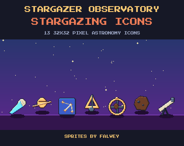 Stargazer Observatory: 13 32x32 Pixel Astronomy Icons by falvey