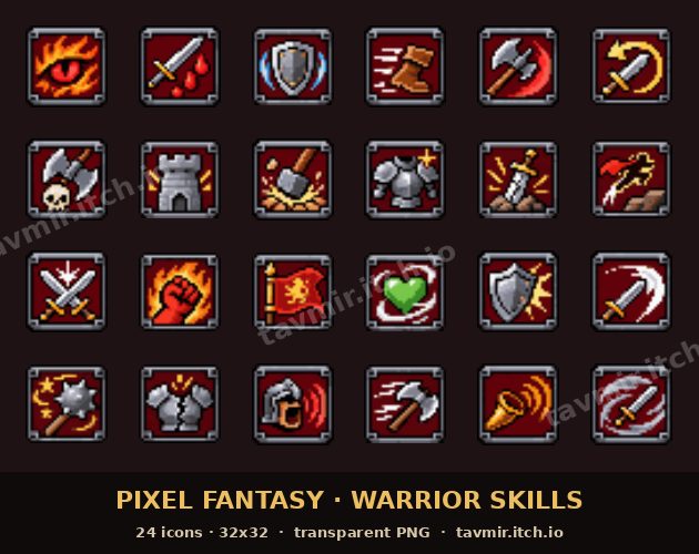 Tavmir Pixel Fantasy - Warrior Skills (24 Icons, 32x32) by Tavmir