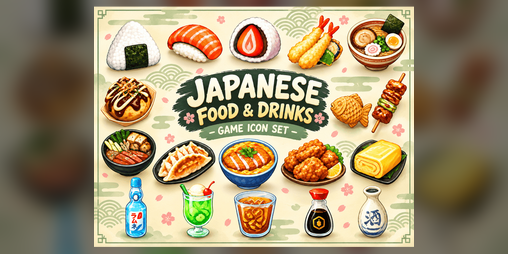 [Free Asset Pack] Japanese Food & Drinks - 20 Pixel Art Icons by Kaioh