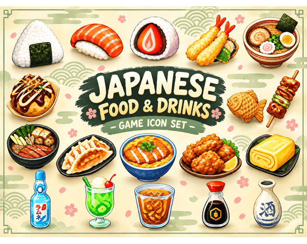 [Free Asset Pack] Japanese Food & Drinks - 20 Pixel Art Icons by Kaioh