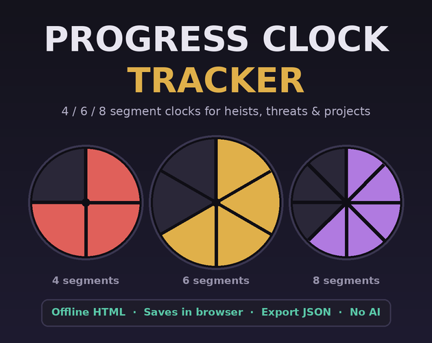 Clock Transition Graph Progress Clock Tracker — Offline Segment Clocks for TTRPGs (HTML) by ...